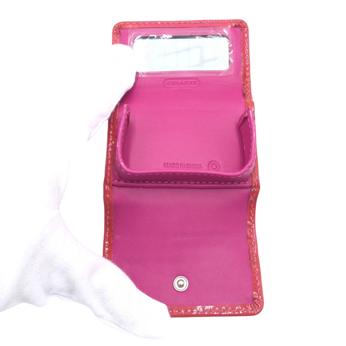 COACH コーチ シグネチャー コンタクトレンズ ピンク ゴールド金具 ショッキングピンク PVC ケース 収納ポーチ  レディース