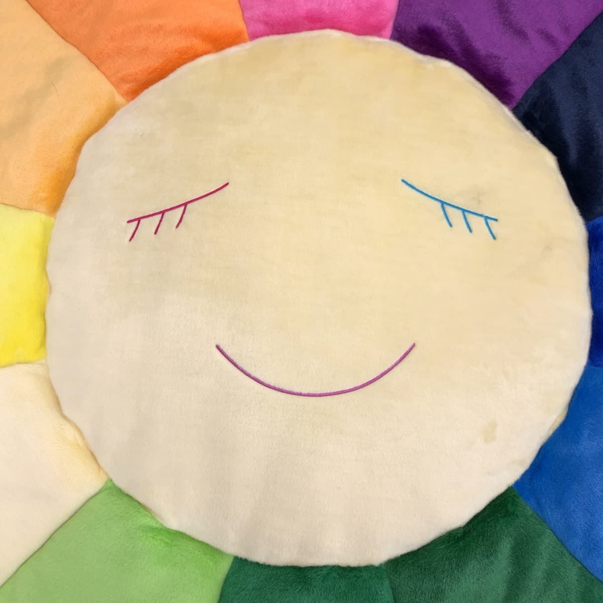 村上隆 カイカイキキ kaikaikiki マルチカラー レインボー コットン フラワークッション 特大 ビッグサイズ  レディース