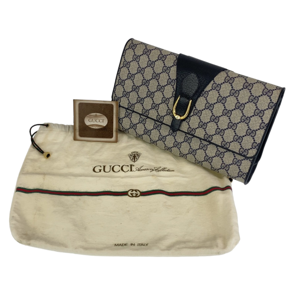 GUCCI グッチ ヴィンテージ オールドグッチ ネイビー 紺 ゴールド金具 レザー ショルダーバッグ クラッチバッグ  レディース