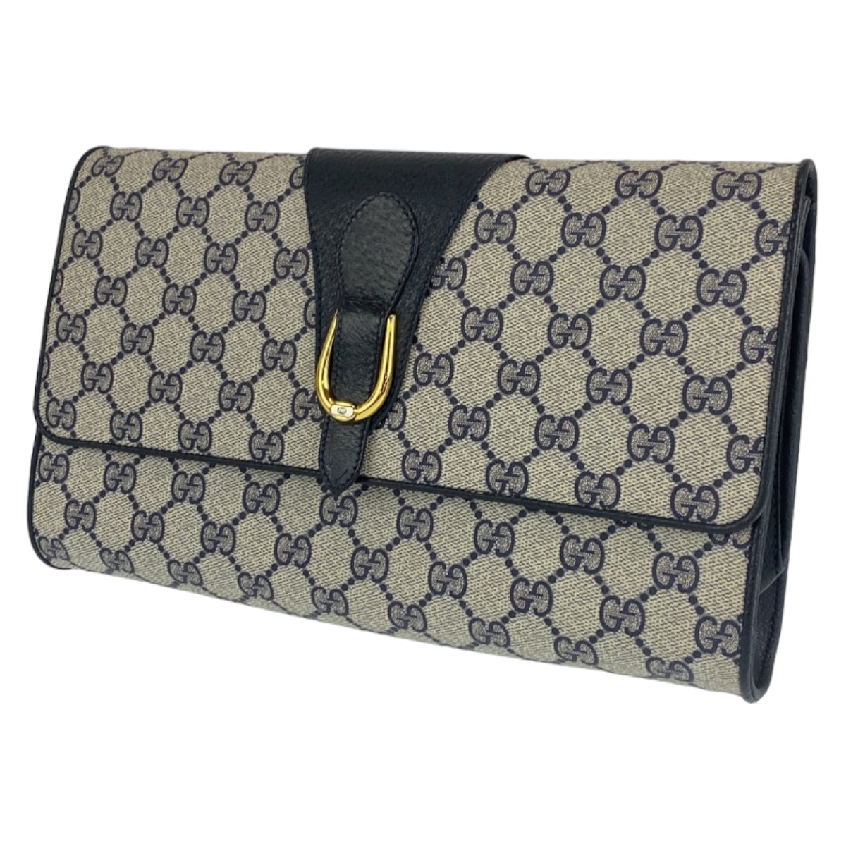 GUCCI グッチ ヴィンテージ オールドグッチ ネイビー 紺 ゴールド金具 レザー ショルダーバッグ クラッチバッグ  レディース