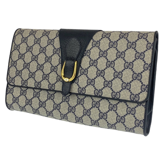 GUCCI グッチ ヴィンテージ オールドグッチ ネイビー 紺 ゴールド金具 レザー ショルダーバッグ クラッチバッグ  レディース