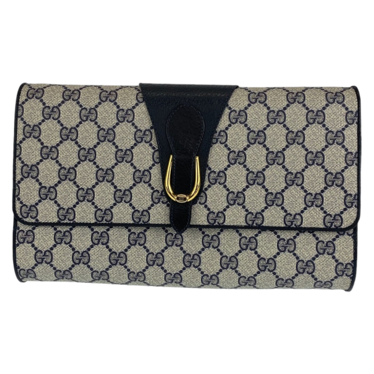 GUCCI グッチ ヴィンテージ オールドグッチ ネイビー 紺 ゴールド金具 レザー ショルダーバッグ クラッチバッグ  レディース