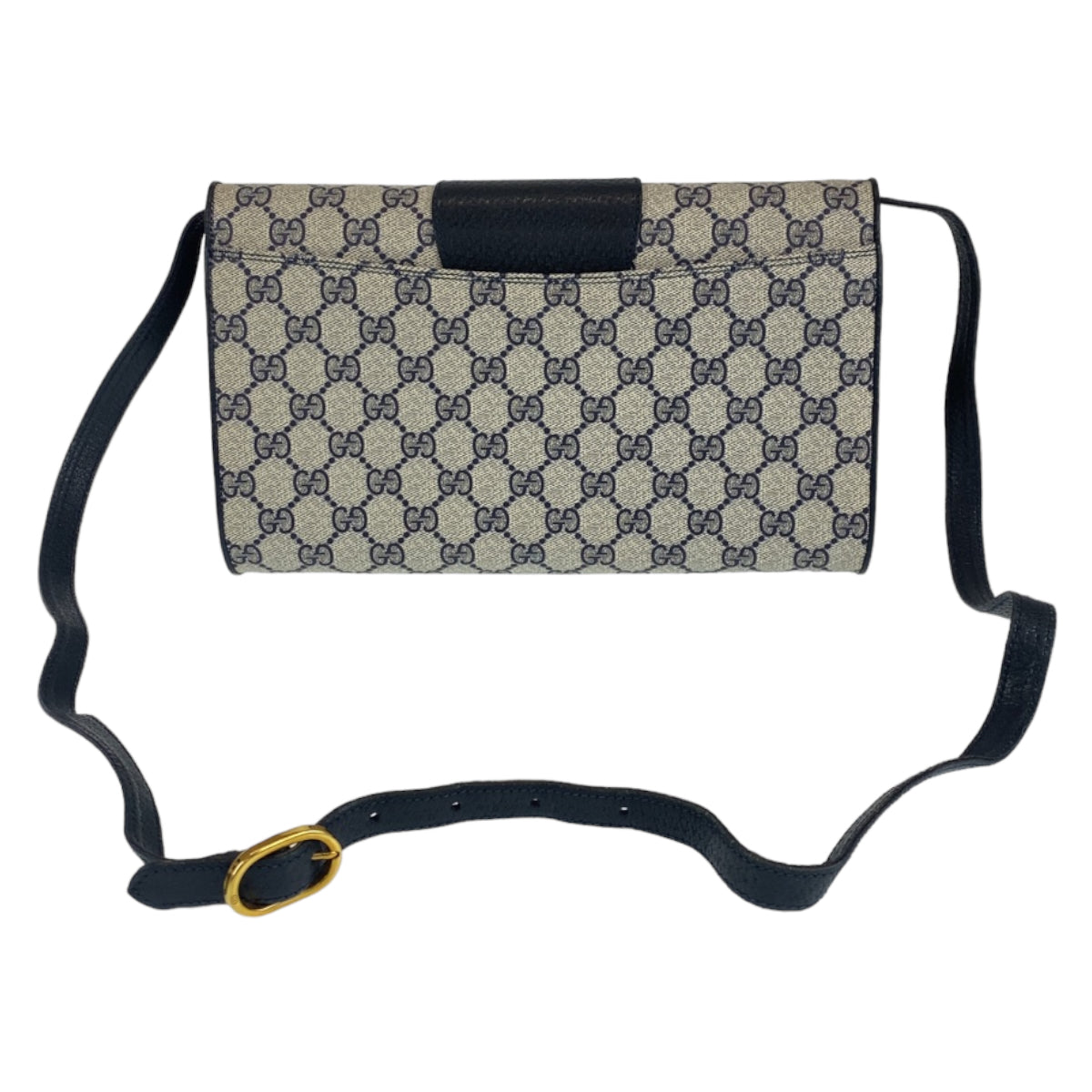 GUCCI グッチ ヴィンテージ オールドグッチ ネイビー 紺 ゴールド金具 レザー ショルダーバッグ クラッチバッグ  レディース