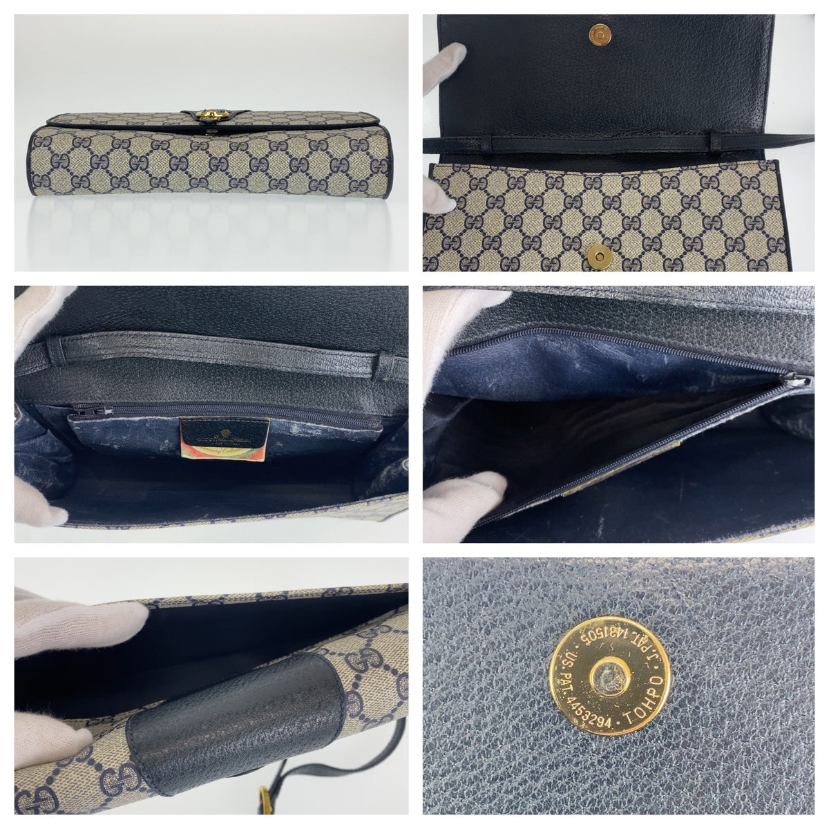 GUCCI グッチ ヴィンテージ オールドグッチ ネイビー 紺 ゴールド金具 レザー ショルダーバッグ クラッチバッグ  レディース