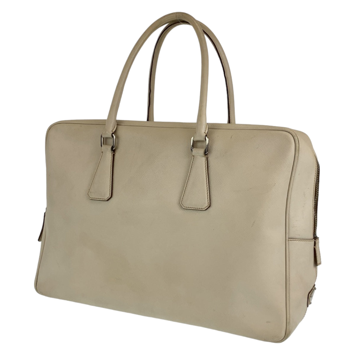 PRADA Prada Saffiano Ivory Silver Hardware Leather VS0305 Business Bag Briefcase Men's
