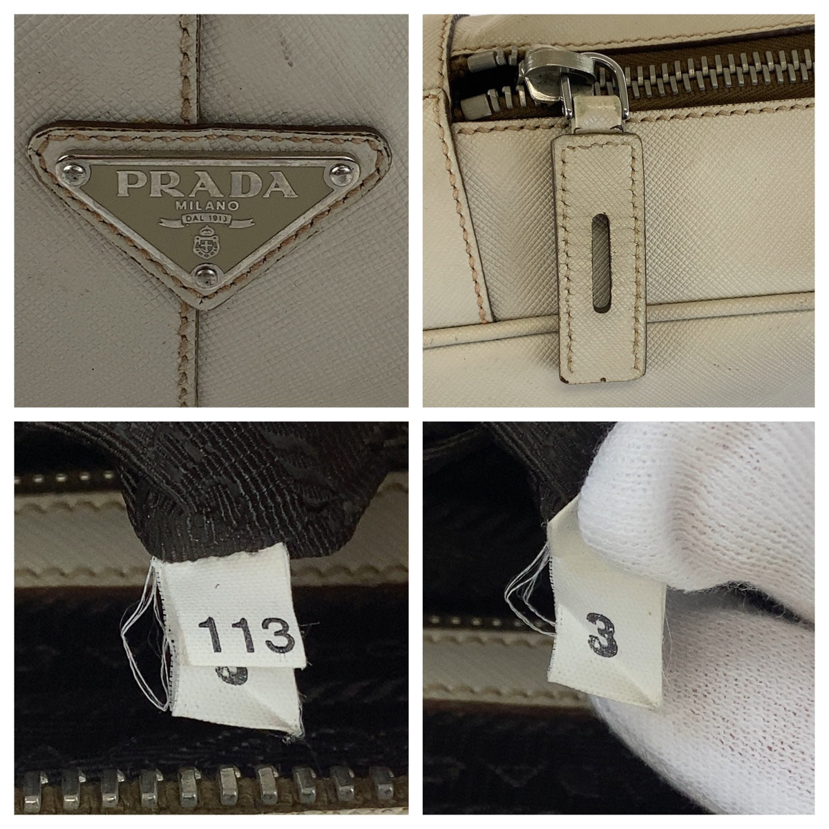 PRADA Prada Saffiano Ivory Silver Hardware Leather VS0305 Business Bag Briefcase Men's
