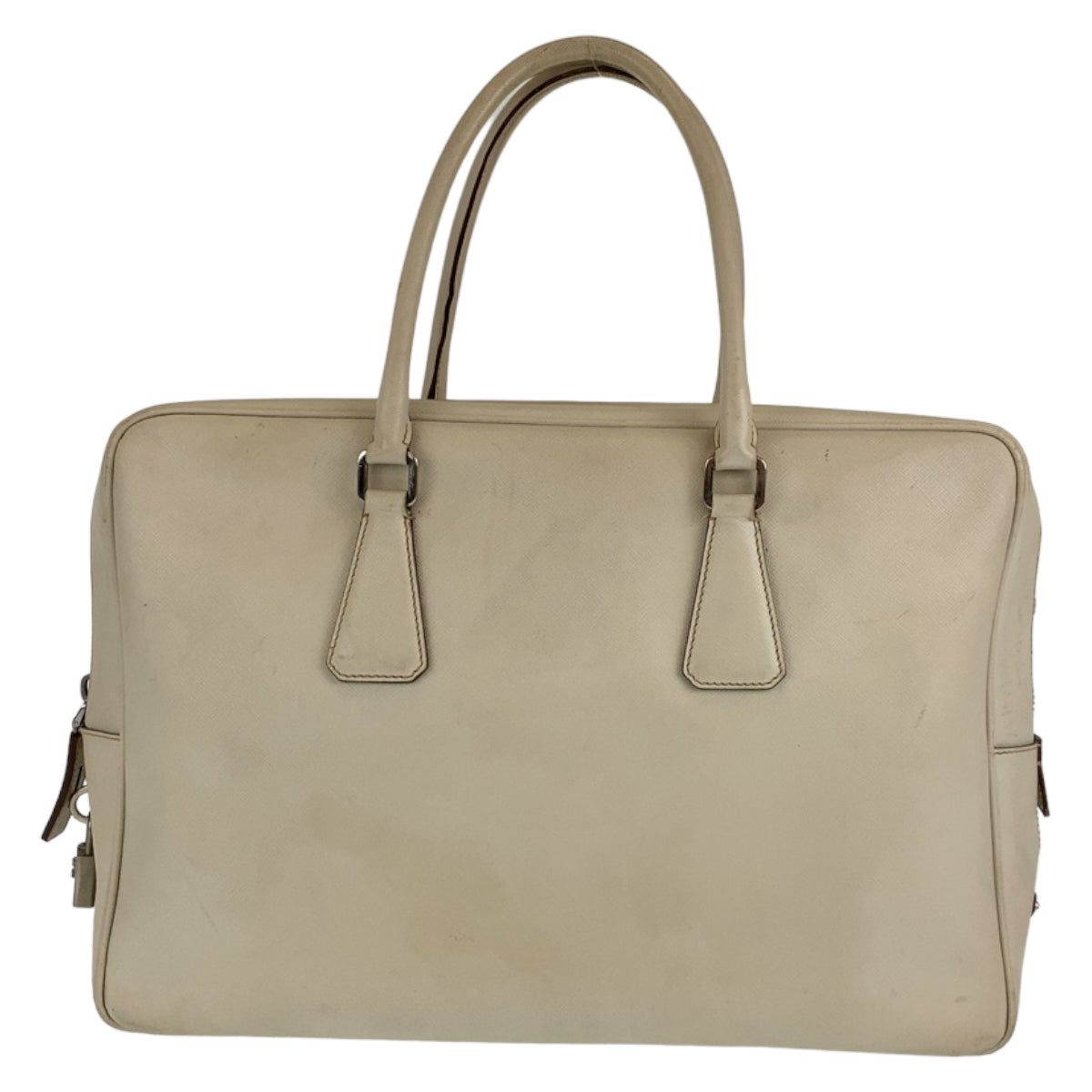 PRADA Prada Saffiano Ivory Silver Hardware Leather VS0305 Business Bag Briefcase Men's