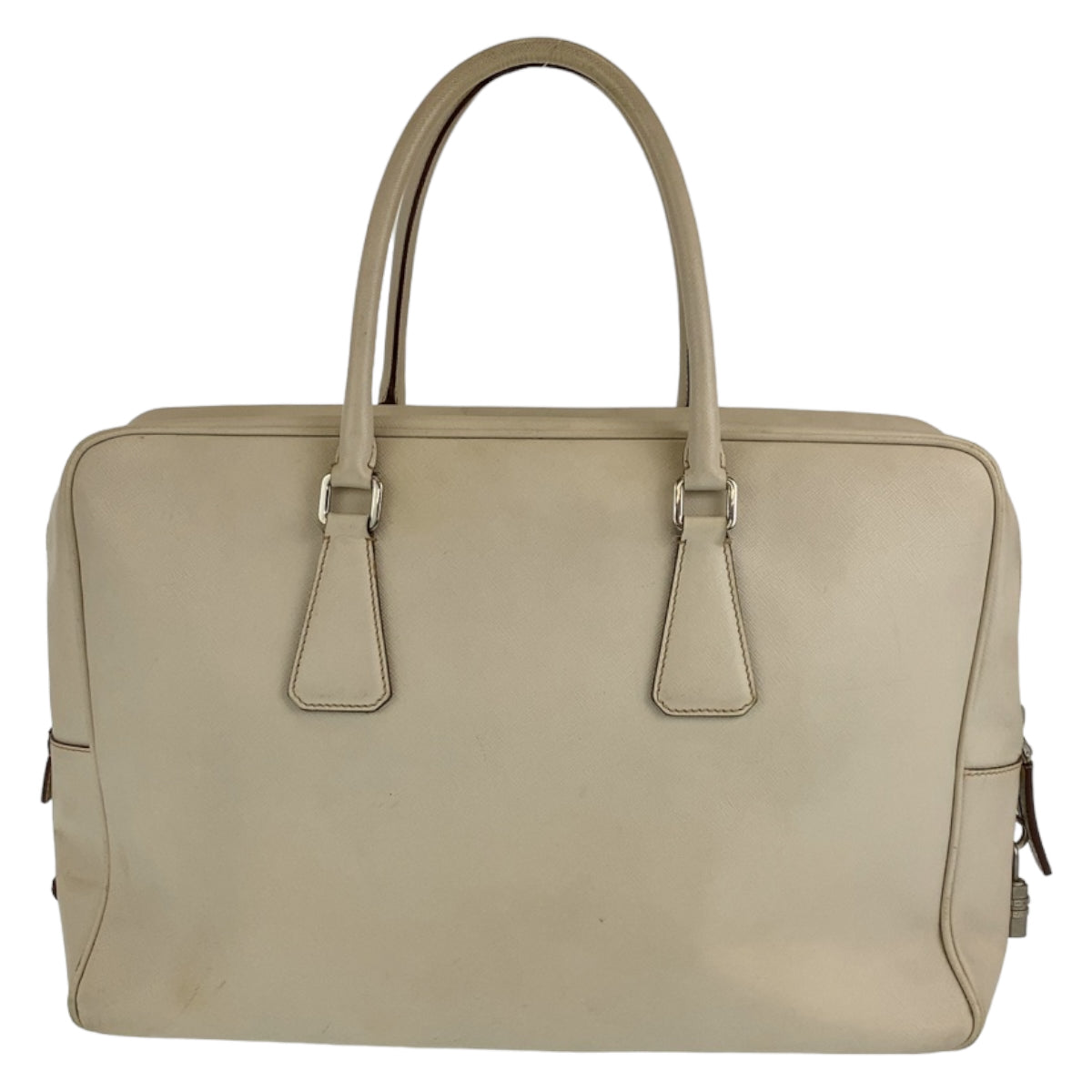 PRADA Prada Saffiano Ivory Silver Hardware Leather VS0305 Business Bag Briefcase Men's