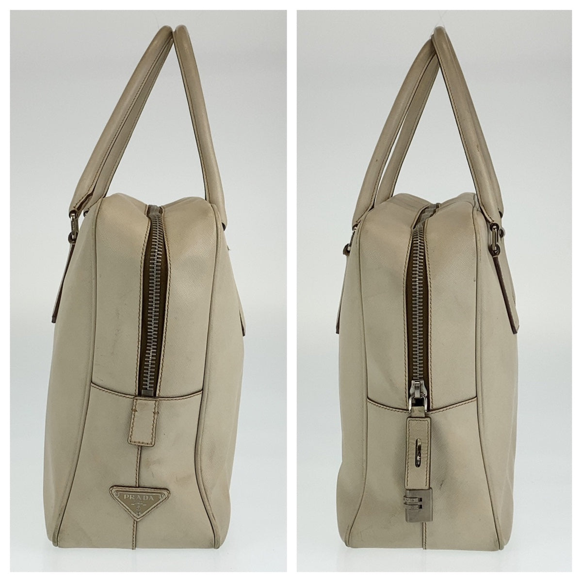 PRADA Prada Saffiano Ivory Silver Hardware Leather VS0305 Business Bag Briefcase Men's