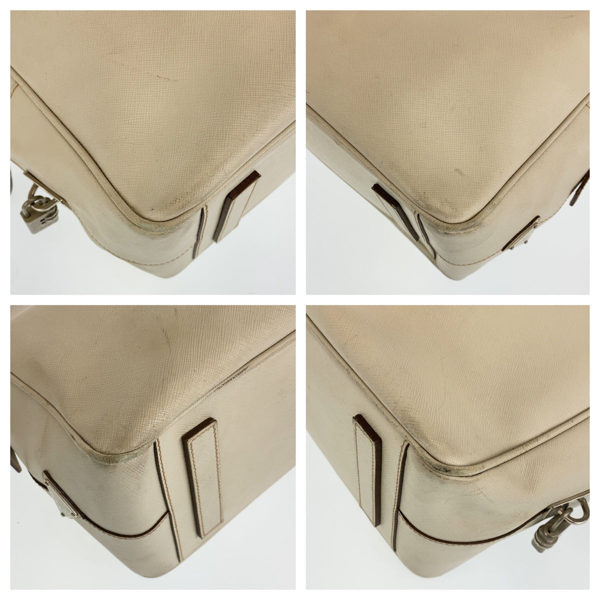 PRADA Prada Saffiano Ivory Silver Hardware Leather VS0305 Business Bag Briefcase Men's