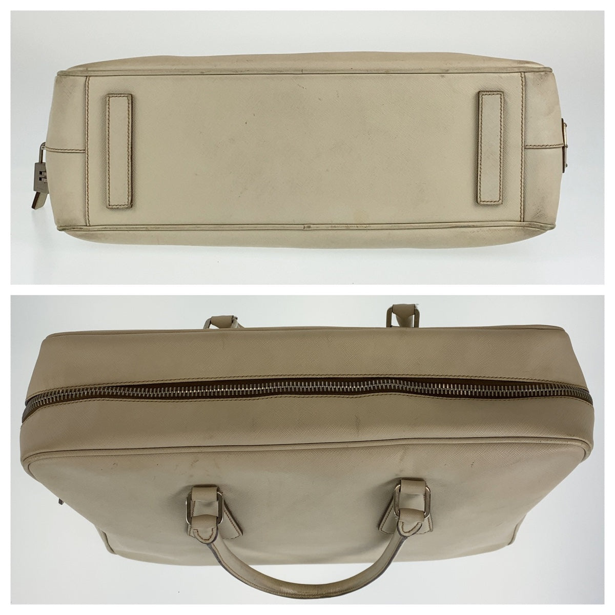 PRADA Prada Saffiano Ivory Silver Hardware Leather VS0305 Business Bag Briefcase Men's