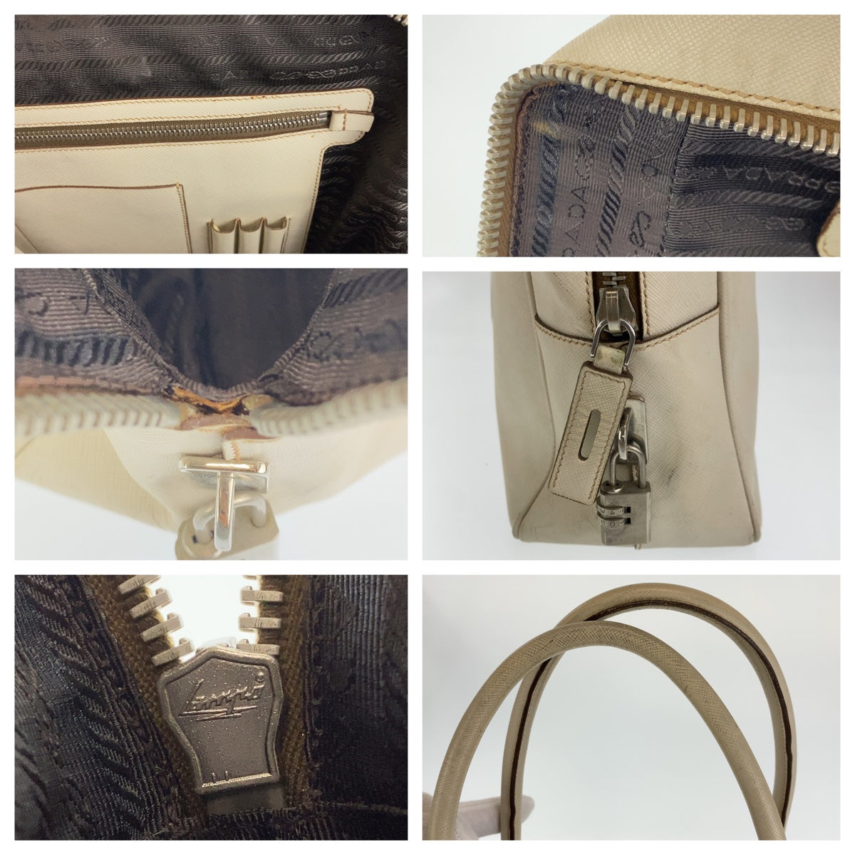 PRADA Prada Saffiano Ivory Silver Hardware Leather VS0305 Business Bag Briefcase Men's