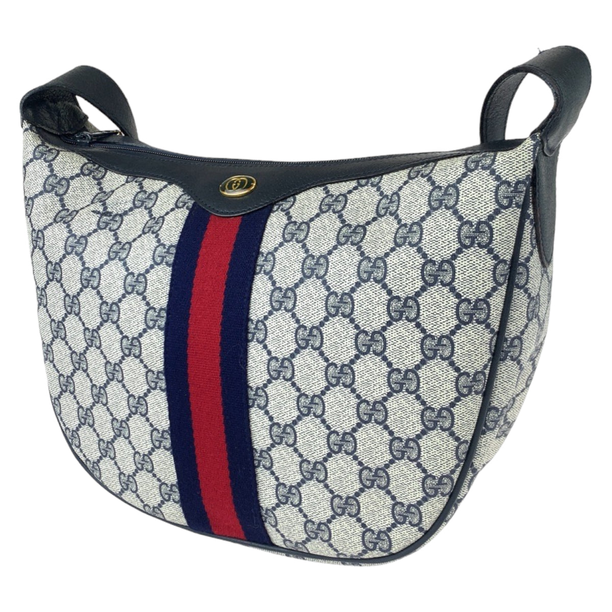 GUCCI グッチ ヴィンテージ オールドグッチ ベージュ ネイビー 紺 GGスプリームキャンバス 010 378 ショルダーバッグ 斜め掛け  メンズ