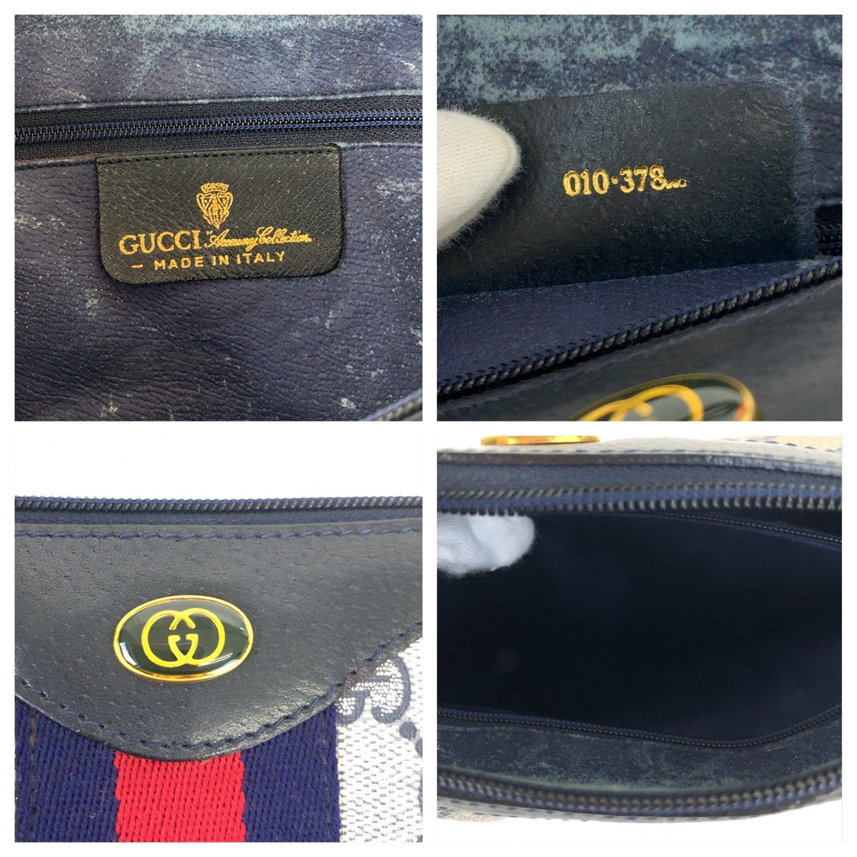 GUCCI グッチ ヴィンテージ オールドグッチ ベージュ ネイビー 紺 GGスプリームキャンバス 010 378 ショルダーバッグ 斜め掛け  メンズ