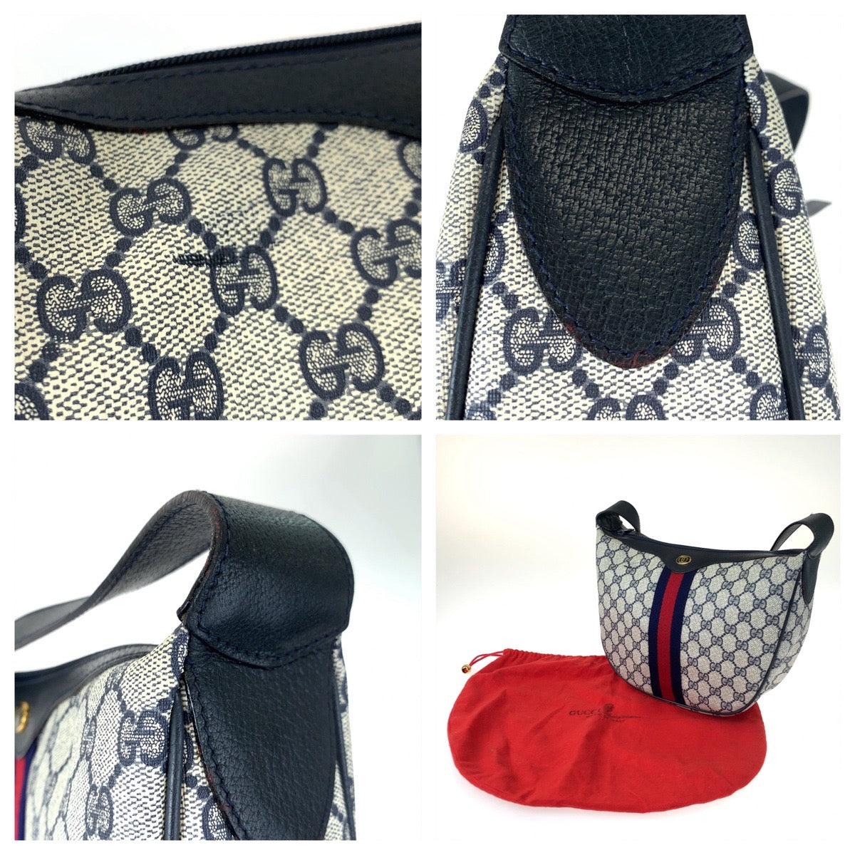 GUCCI グッチ ヴィンテージ オールドグッチ ベージュ ネイビー 紺 GGスプリームキャンバス 010 378 ショルダーバッグ 斜め掛け  メンズ