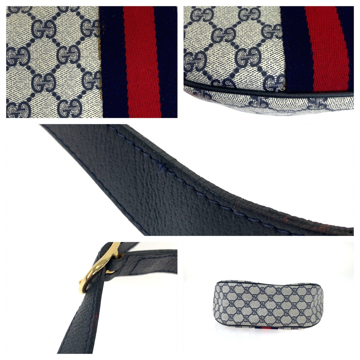 GUCCI グッチ ヴィンテージ オールドグッチ ベージュ ネイビー 紺 GGスプリームキャンバス 010 378 ショルダーバッグ 斜め掛け  メンズ