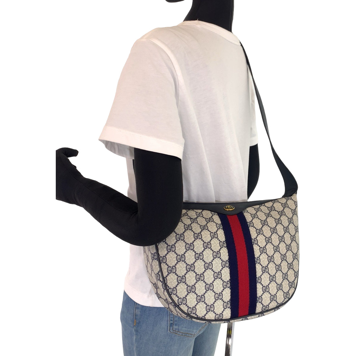 GUCCI グッチ ヴィンテージ オールドグッチ ベージュ ネイビー 紺 GGスプリームキャンバス 010 378 ショルダーバッグ 斜め掛け  メンズ