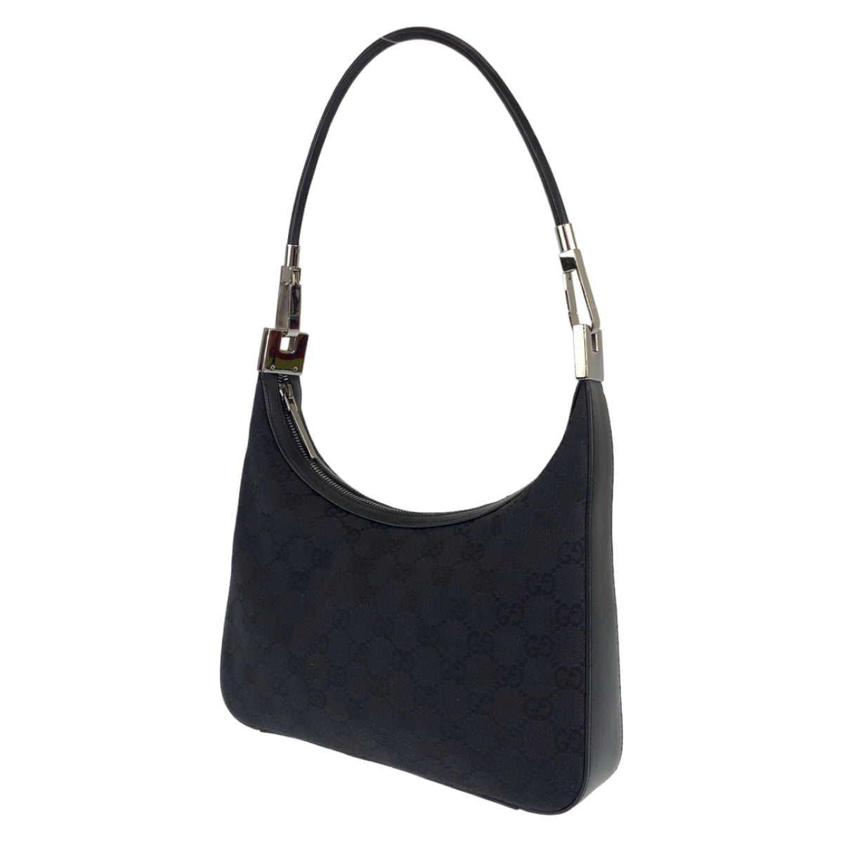 C-087
GUCCI グッチ GGキャンバス ハーフムーン ブラック 黒 シルバー金具 GGキャンバス / レザー ショルダーバッグ ハンドバッグ  レディース