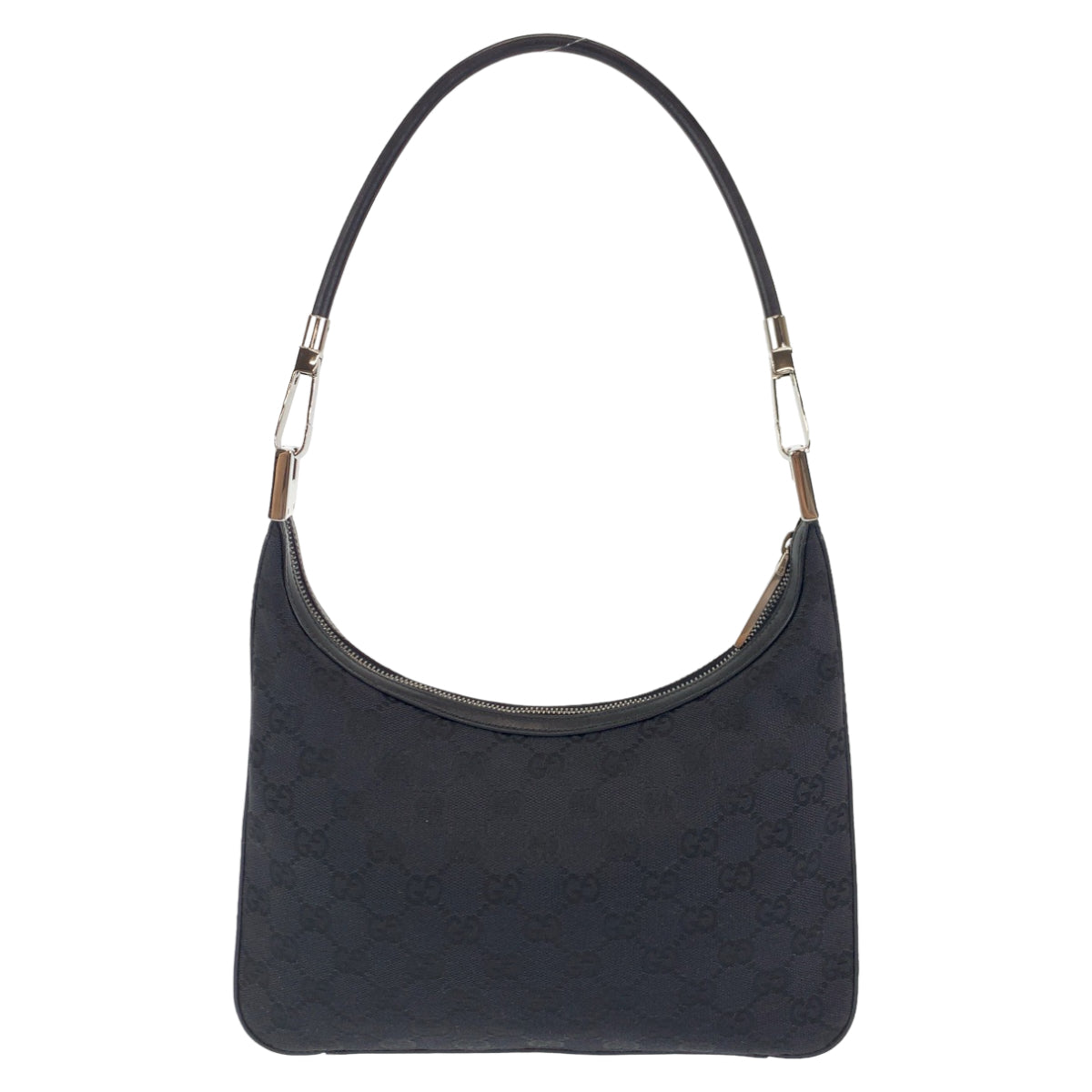 C-087
GUCCI グッチ GGキャンバス ハーフムーン ブラック 黒 シルバー金具 GGキャンバス / レザー ショルダーバッグ ハンドバッグ  レディース