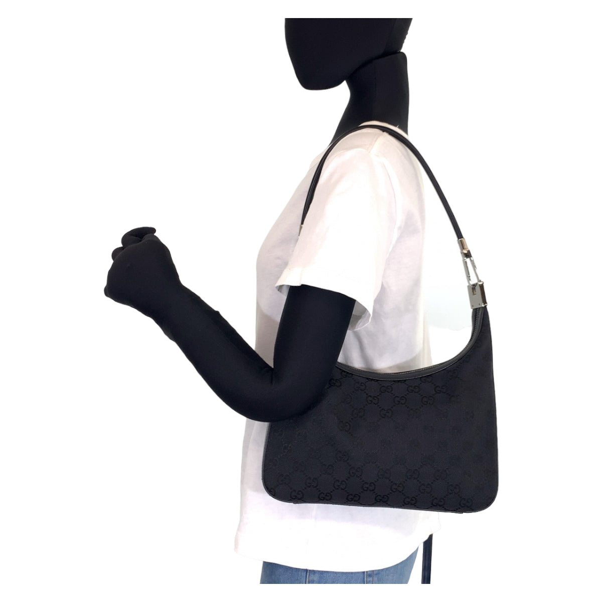 C-087
GUCCI グッチ GGキャンバス ハーフムーン ブラック 黒 シルバー金具 GGキャンバス / レザー ショルダーバッグ ハンドバッグ  レディース