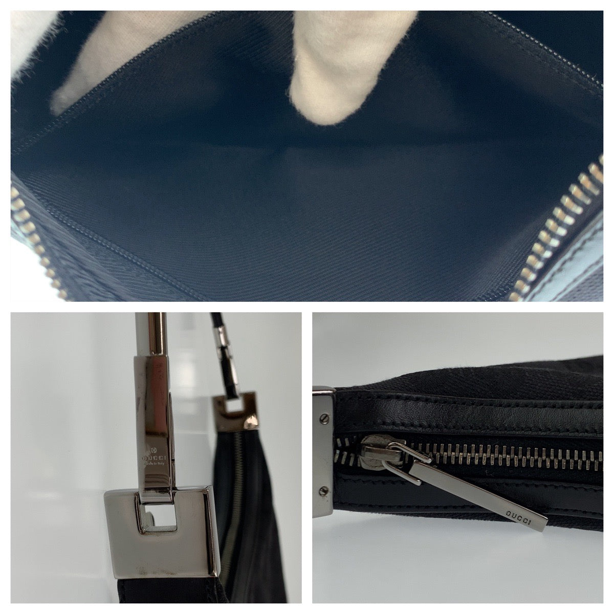 C-087
GUCCI グッチ GGキャンバス ハーフムーン ブラック 黒 シルバー金具 GGキャンバス / レザー ショルダーバッグ ハンドバッグ  レディース