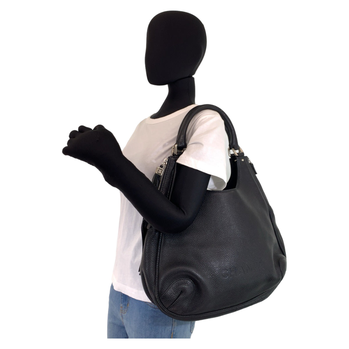 CHANEL シャネル ヴィンテージ フリンジ ココマーク ブラック 黒 シルバー金具 レザー ハンドバッグ トートバッグ  レディース