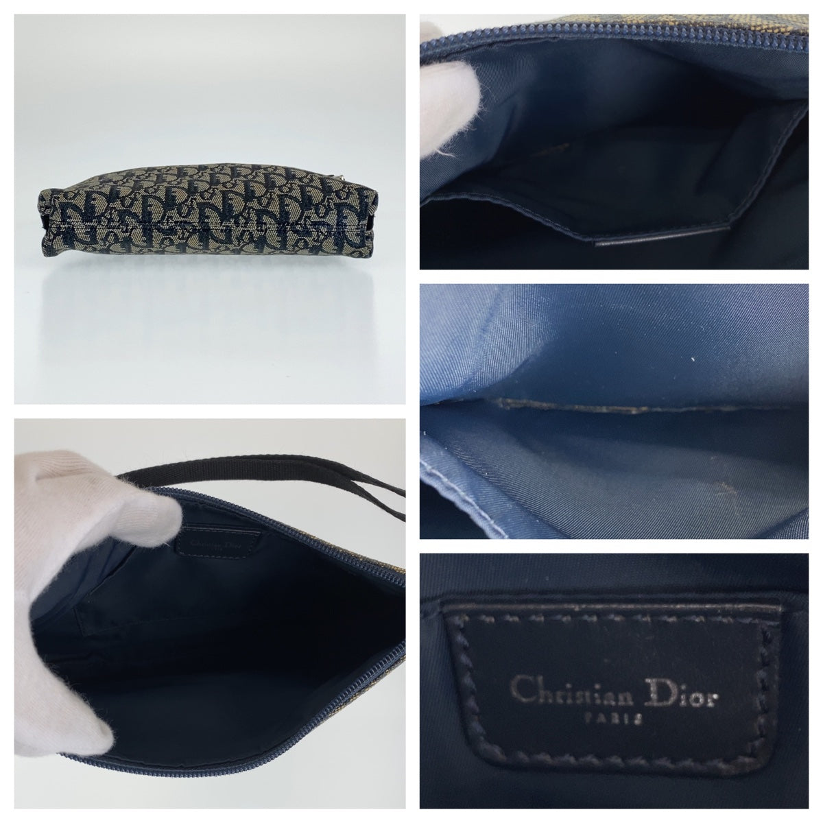 Dior ディオール ヴィンテージ トロッター ネイビー 紺 シルバー金具 キャンバス PZ1012 ハンドバッグ アクセサリーポーチ  レディース