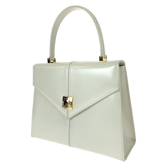 YVES SAINT LAURENT イヴ・サンローラン ヴィンテージ ホワイト 白 ゴールド金具 レザー ハンドバッグ  レディース