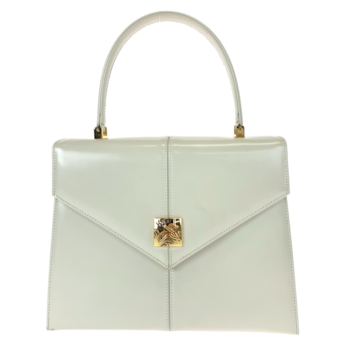 YVES SAINT LAURENT イヴ・サンローラン ヴィンテージ ホワイト 白 ゴールド金具 レザー ハンドバッグ  レディース