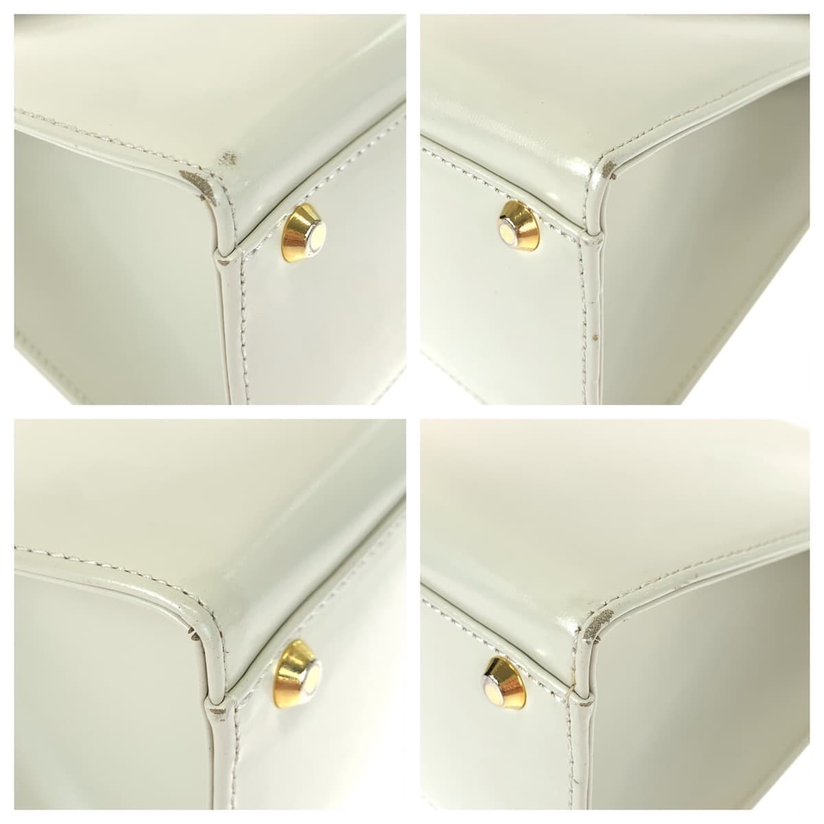 YVES SAINT LAURENT イヴ・サンローラン ヴィンテージ ホワイト 白 ゴールド金具 レザー ハンドバッグ  レディース