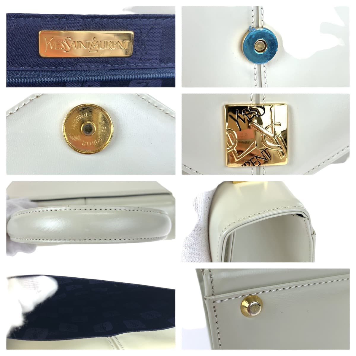 YVES SAINT LAURENT イヴ・サンローラン ヴィンテージ ホワイト 白 ゴールド金具 レザー ハンドバッグ  レディース