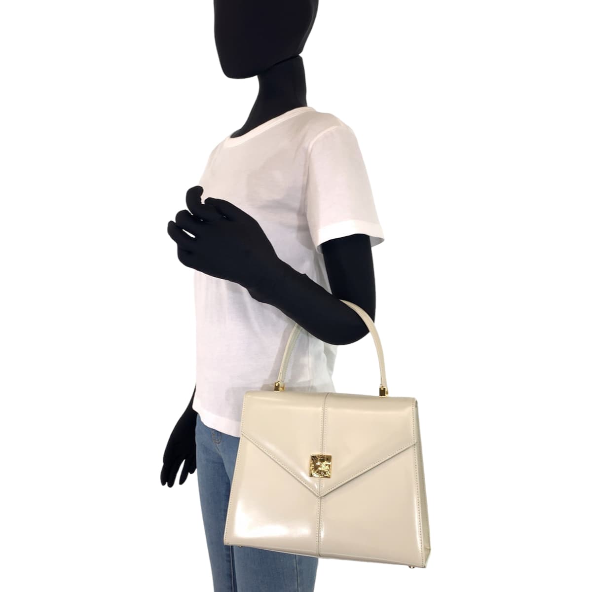 YVES SAINT LAURENT イヴ・サンローラン ヴィンテージ ホワイト 白 ゴールド金具 レザー ハンドバッグ  レディース