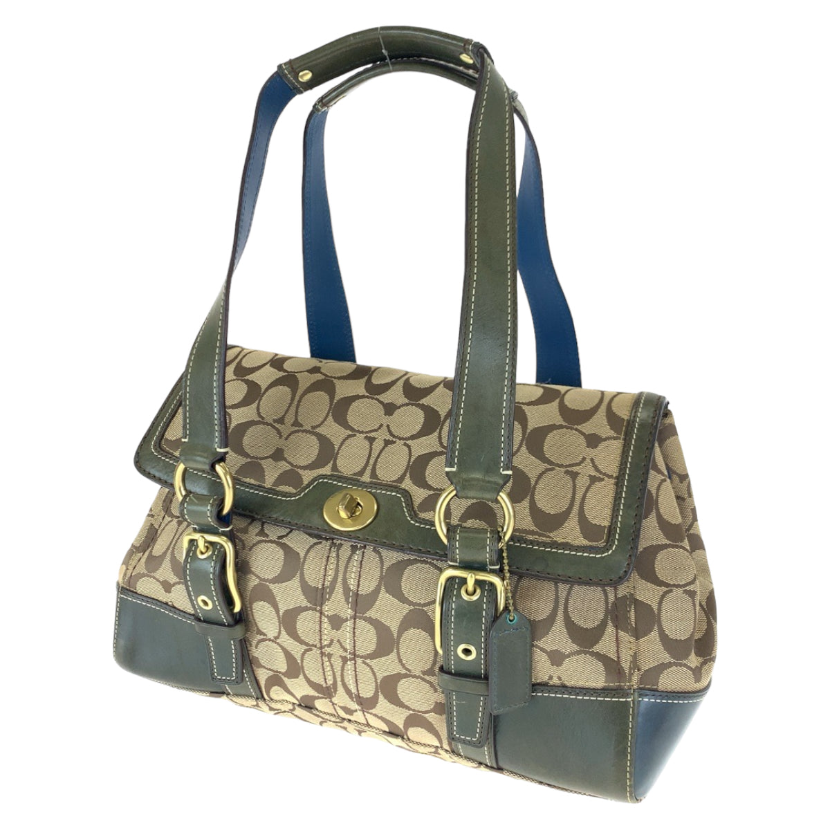 COACH コーチ シグネチャー ブラウン 茶 グリーン 緑 キャンバス / レザー 11060 ハンドバッグ トートバッグ  レディース