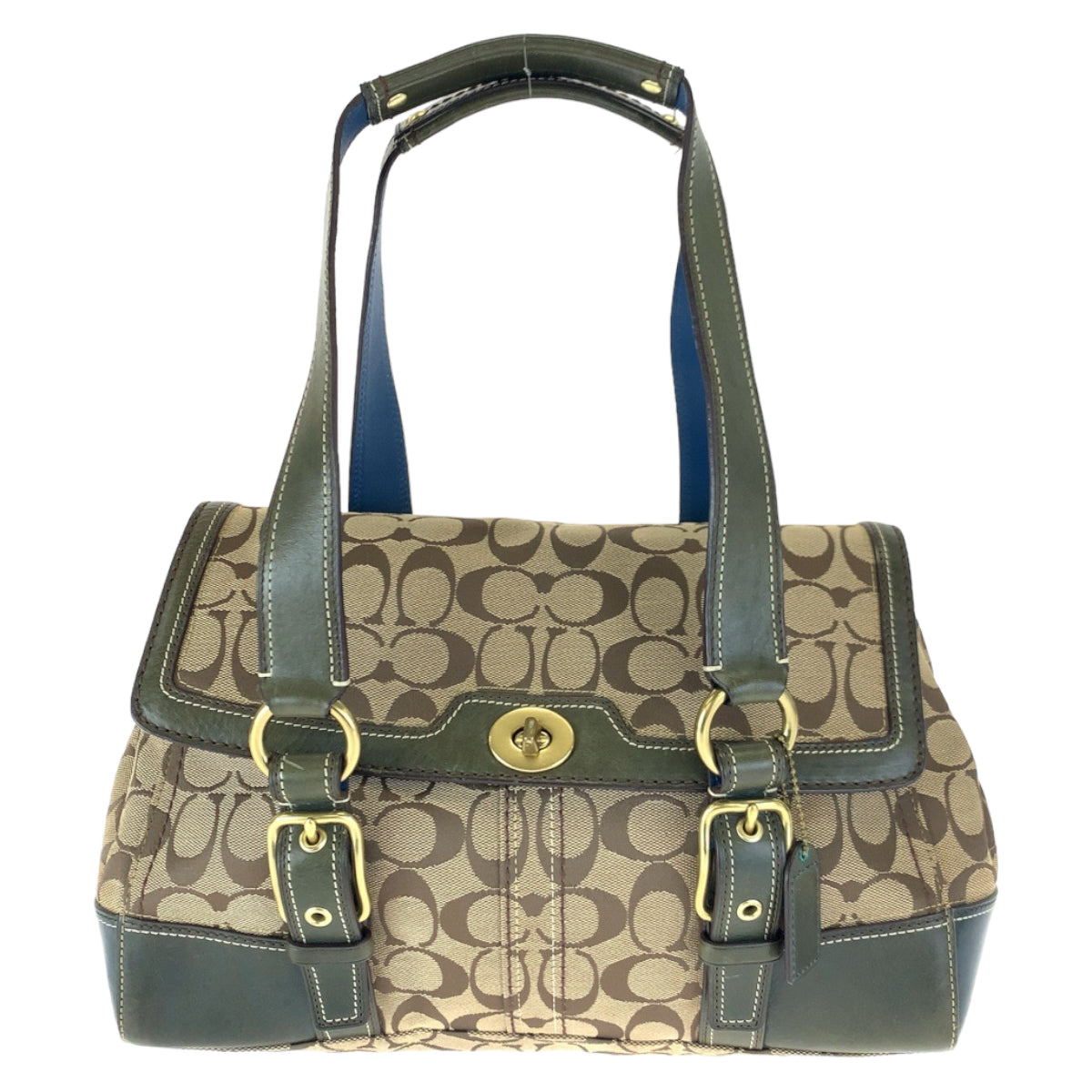 COACH コーチ シグネチャー ブラウン 茶 グリーン 緑 キャンバス / レザー 11060 ハンドバッグ トートバッグ  レディース