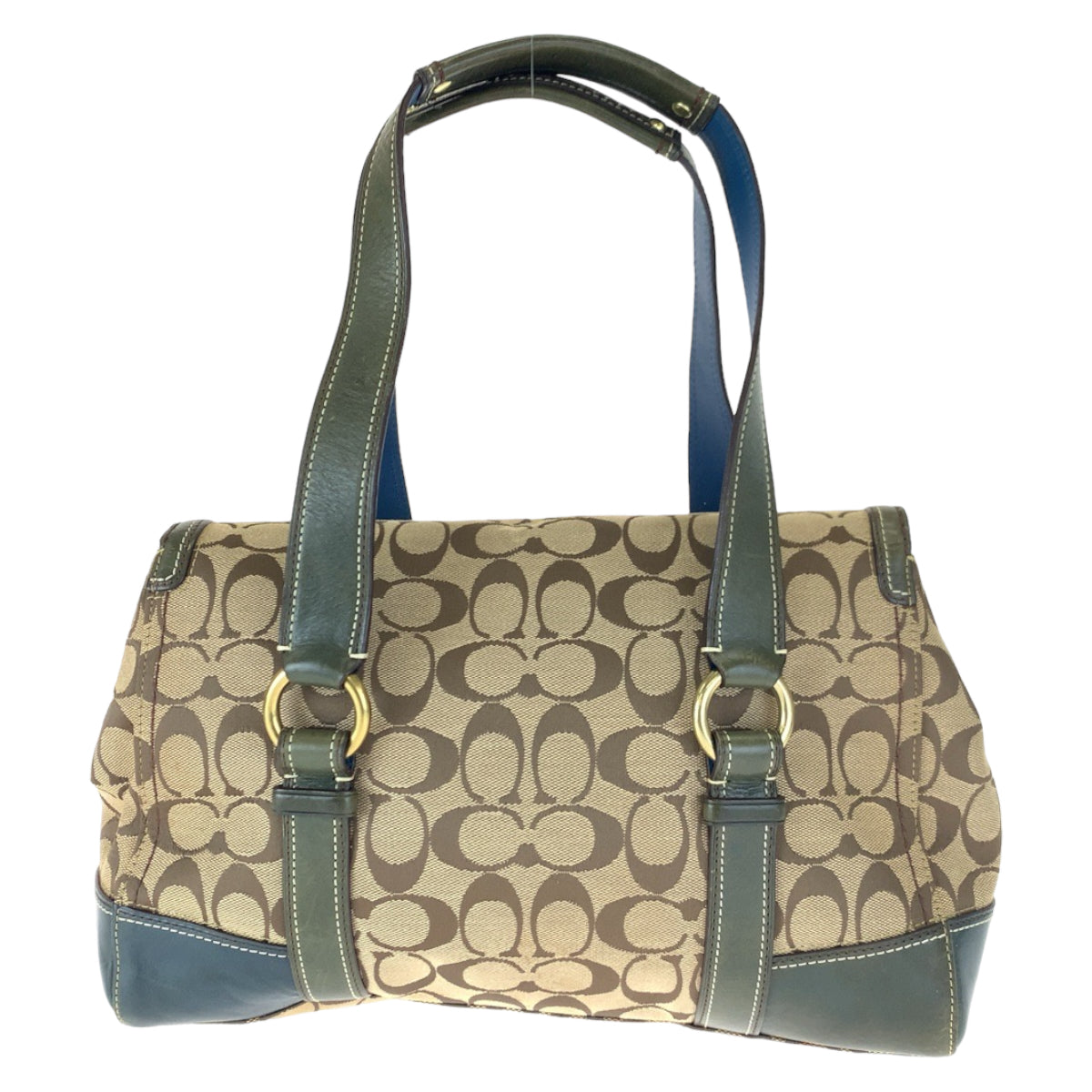 COACH コーチ シグネチャー ブラウン 茶 グリーン 緑 キャンバス / レザー 11060 ハンドバッグ トートバッグ  レディース