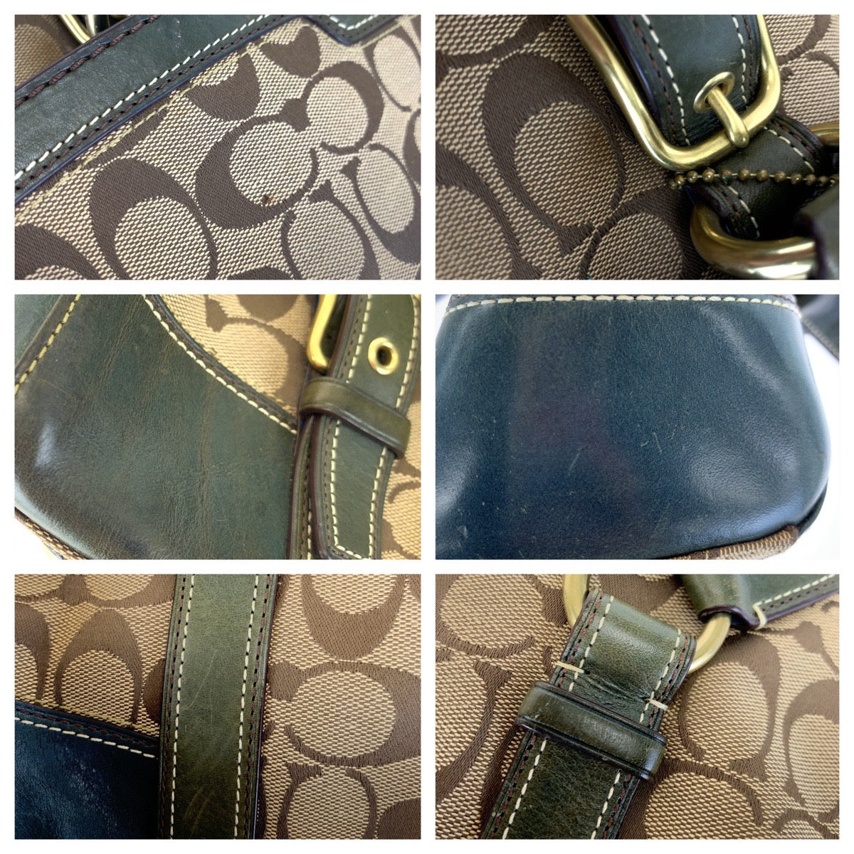 COACH コーチ シグネチャー ブラウン 茶 グリーン 緑 キャンバス / レザー 11060 ハンドバッグ トートバッグ  レディース