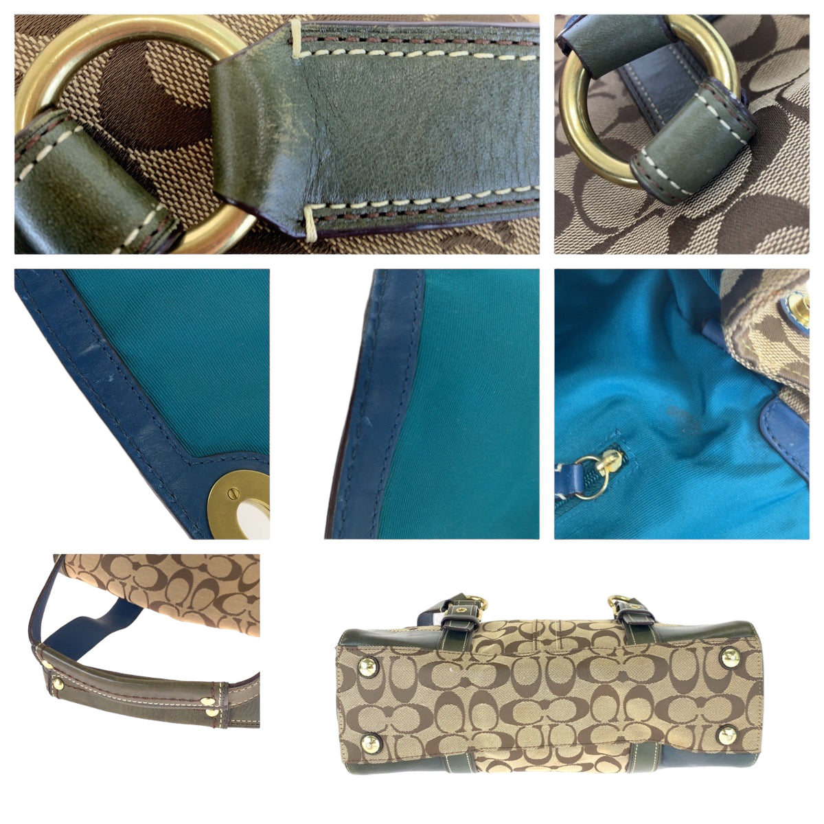 COACH コーチ シグネチャー ブラウン 茶 グリーン 緑 キャンバス / レザー 11060 ハンドバッグ トートバッグ  レディース