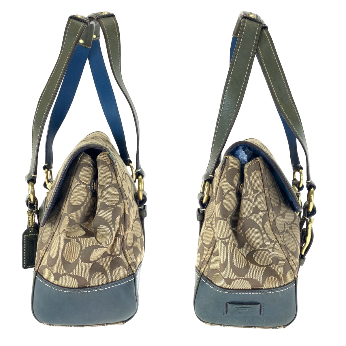COACH コーチ シグネチャー ブラウン 茶 グリーン 緑 キャンバス / レザー 11060 ハンドバッグ トートバッグ  レディース