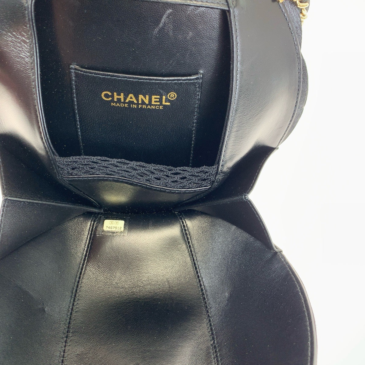 CHANEL シャネル ヴィンテージ カメリア チェーンショルダー ブラック 黒 ゴールド金具 ラムスキン / サテン ハンドバッグ アクセサリーポーチ  レディース