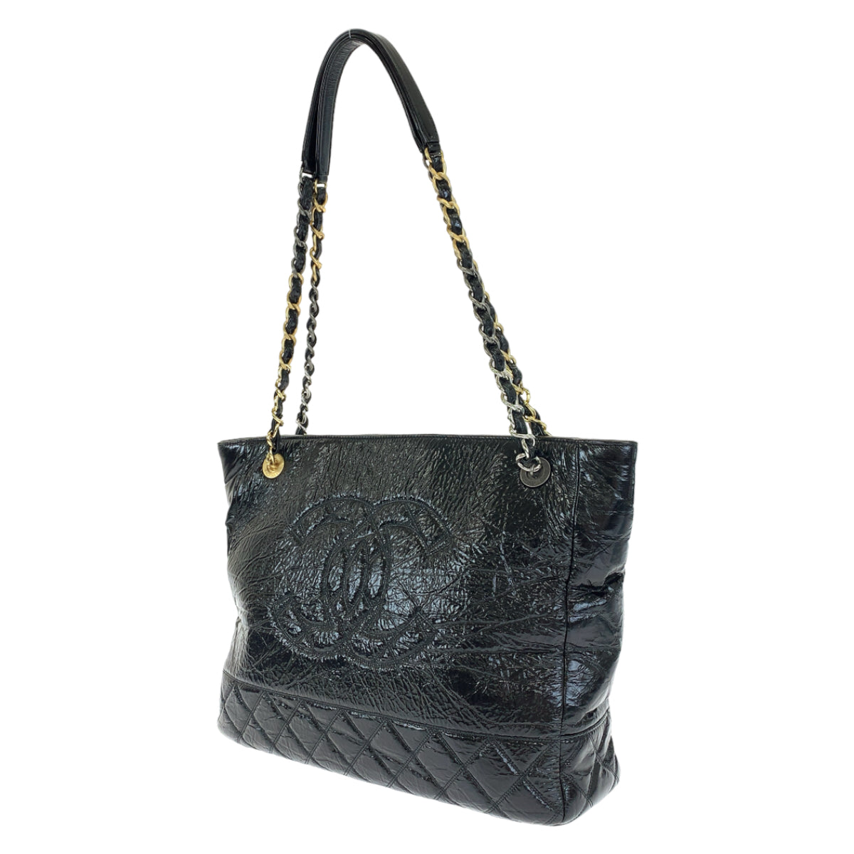 CHANEL シャネル マトラッセ ココマーク ブラック 黒 ゴールド金具 シルバー金具 / シャイニーエイジドカーフスキン AS1875 チェーンショルダーバッグ トートバッグ  レディース