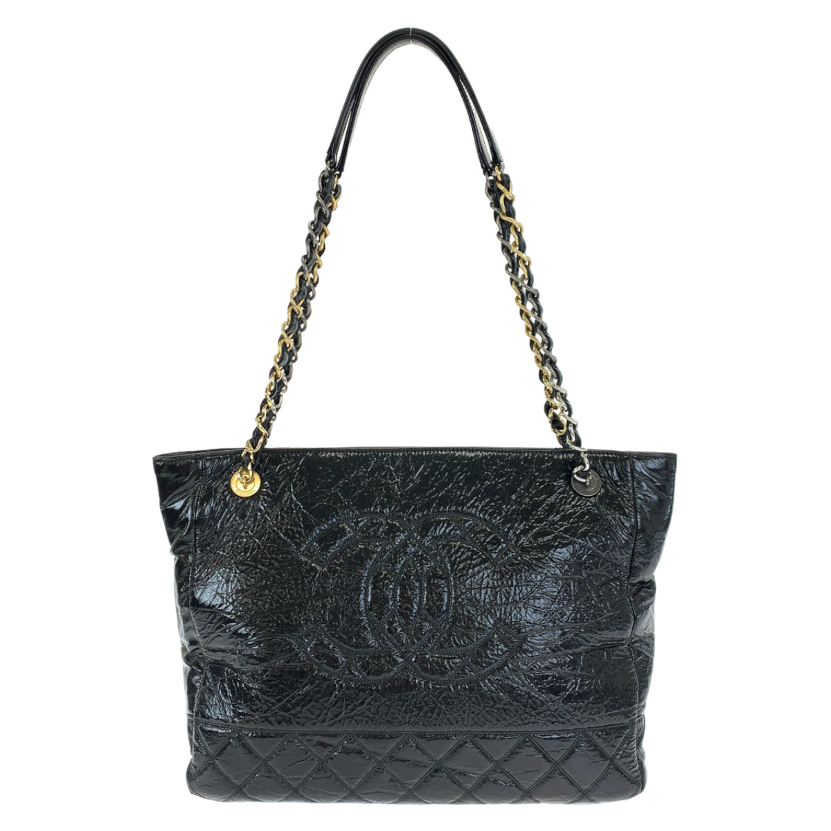 CHANEL シャネル マトラッセ ココマーク ブラック 黒 ゴールド金具 シルバー金具 / シャイニーエイジドカーフスキン AS1875 チェーンショルダーバッグ トートバッグ  レディース