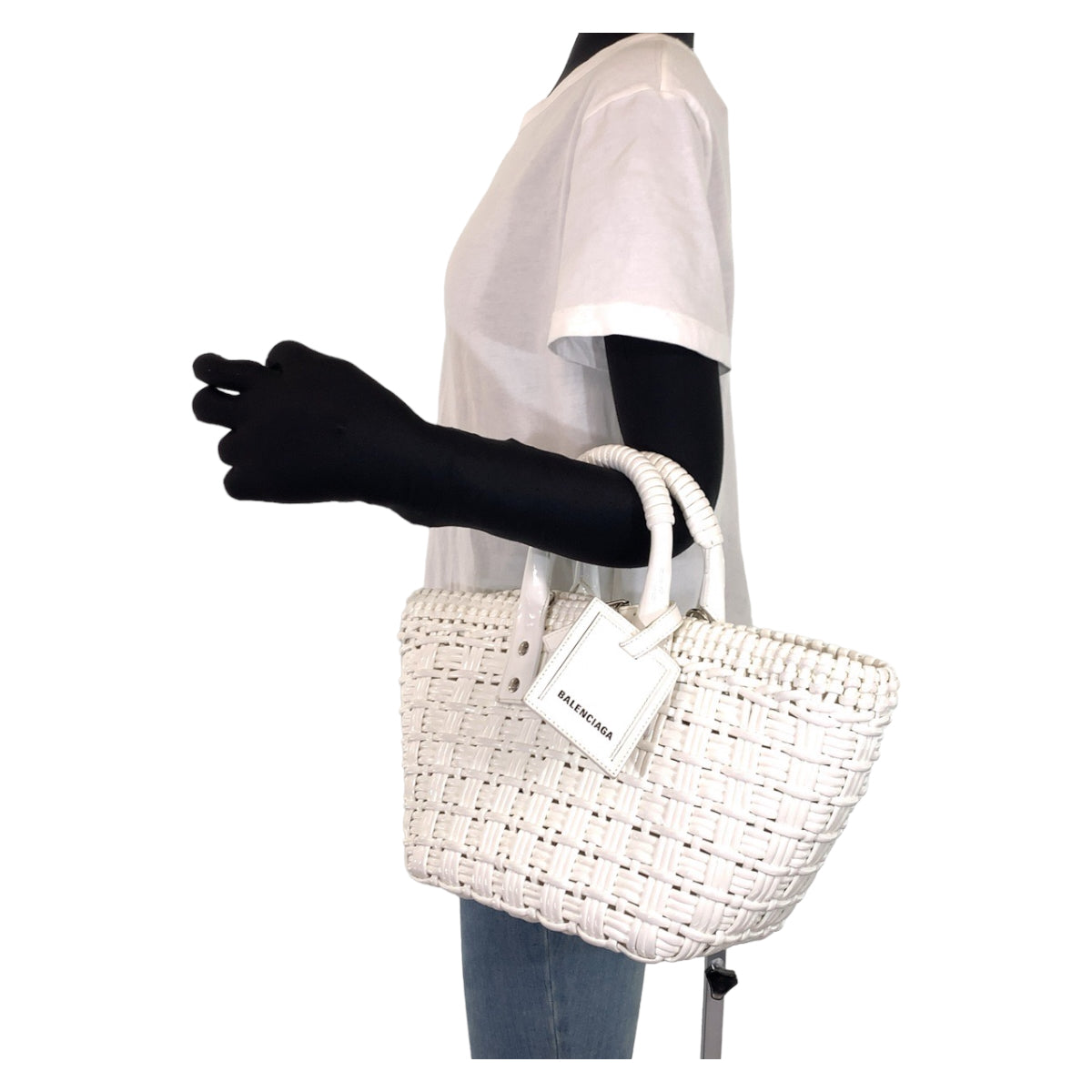 BALENCIAGA バレンシアガ ビストロXS ホワイト 白 エナメル トートバッグ ハンドバッグ かごバッグ  レディース