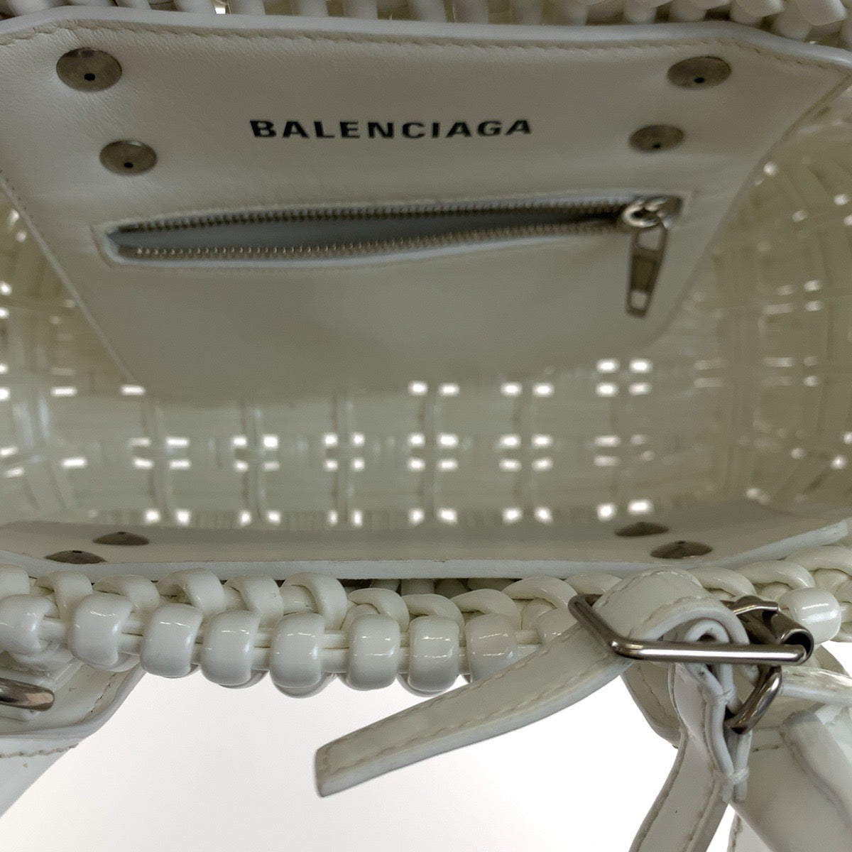 BALENCIAGA バレンシアガ ビストロXS ホワイト 白 エナメル トートバッグ ハンドバッグ かごバッグ  レディース