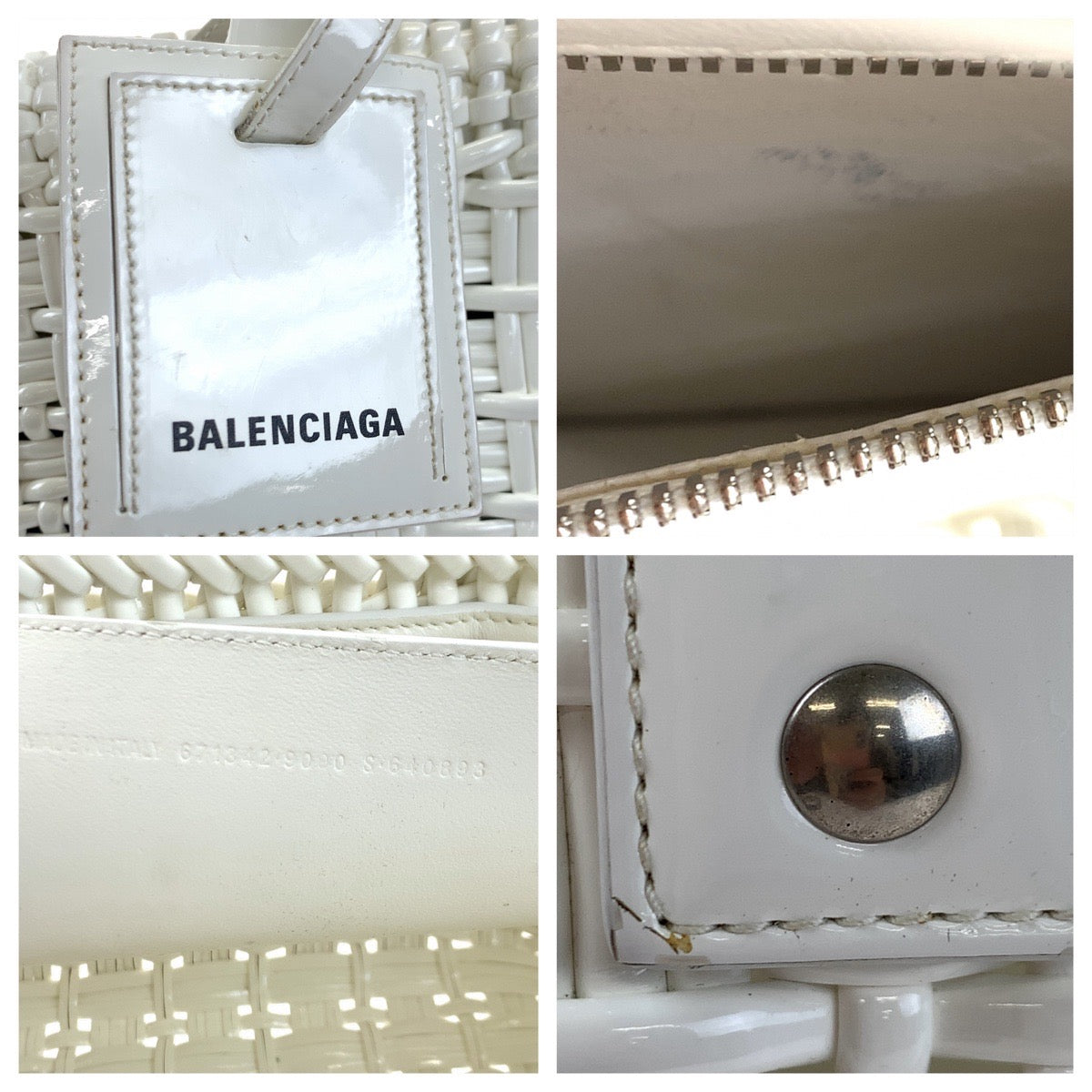 BALENCIAGA バレンシアガ ビストロXS ホワイト 白 エナメル トートバッグ ハンドバッグ かごバッグ  レディース