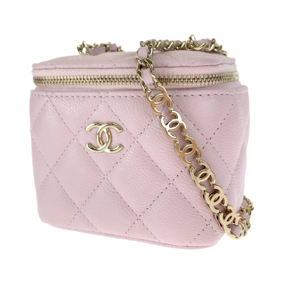 CHANEL シャネル マトラッセ ココマーク スモール バニティバッグ ライトピンク ゴールド金具 キャビアスキン AP2624 チェーンショルダーバッグ 肩掛け  レディース