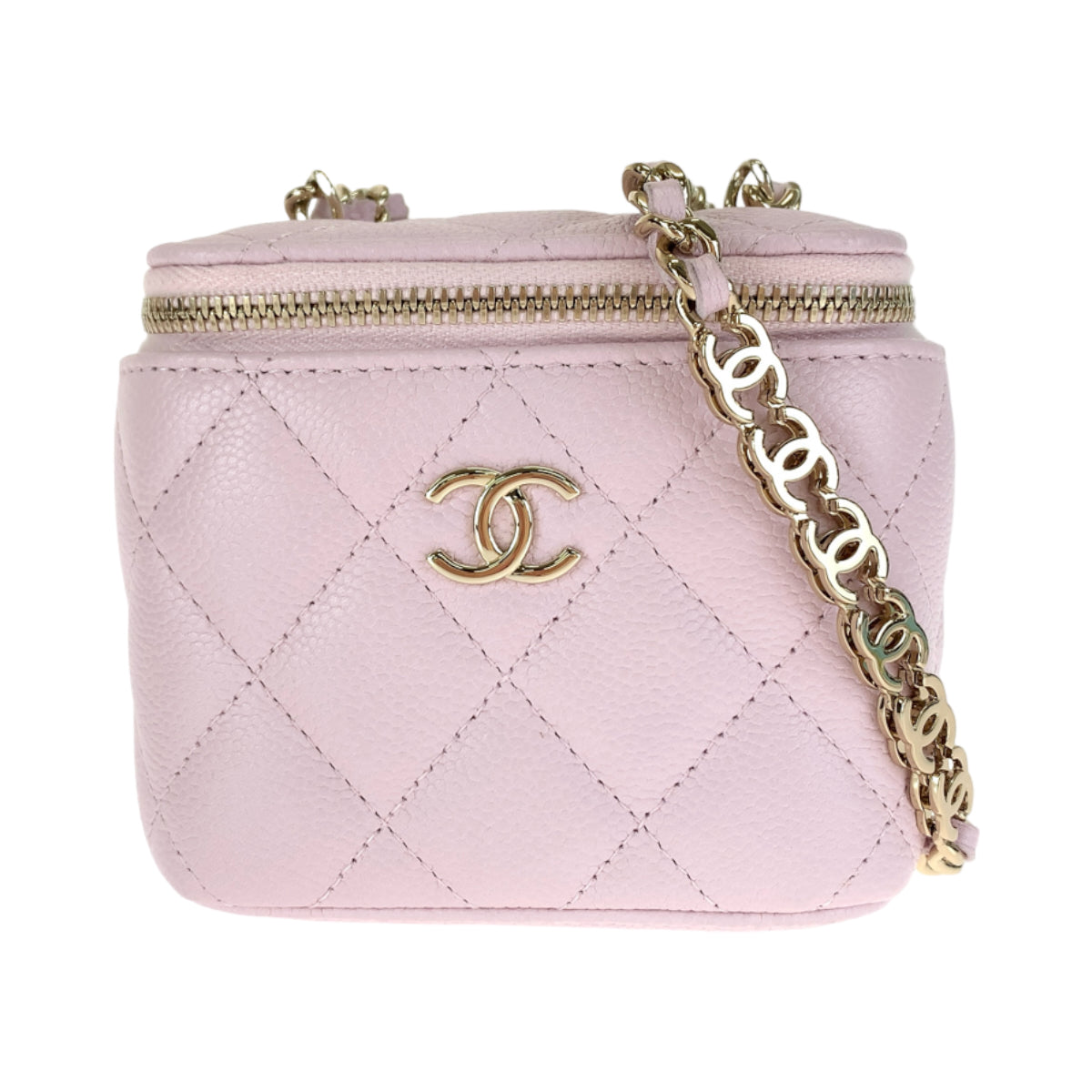 CHANEL シャネル マトラッセ ココマーク スモール バニティバッグ ライトピンク ゴールド金具 キャビアスキン AP2624 チェーンショルダーバッグ 肩掛け  レディース