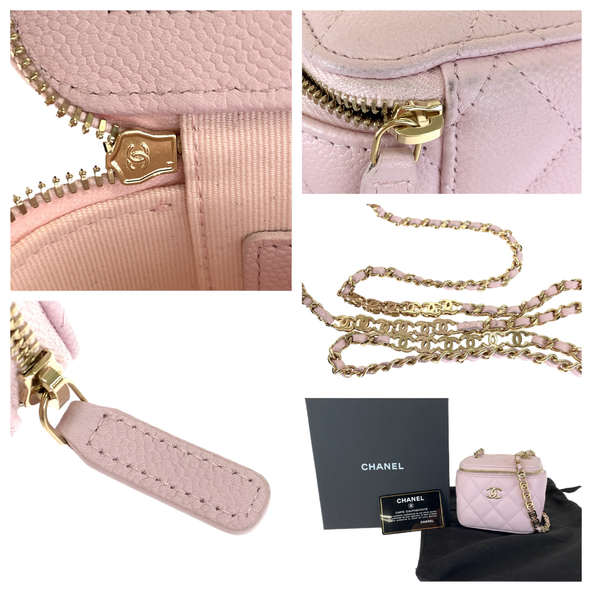 CHANEL シャネル マトラッセ ココマーク スモール バニティバッグ ライトピンク ゴールド金具 キャビアスキン AP2624 チェーンショルダーバッグ 肩掛け  レディース