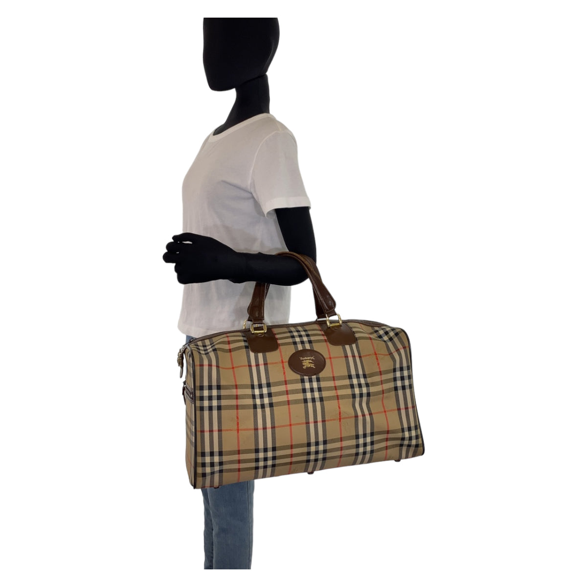 BURBERRY バーバリー ノバチェック シャドーホース ベージュ 薄茶 ゴールド金具 キャンバス / レザー ボストンバッグ 旅行バッグ  レディース