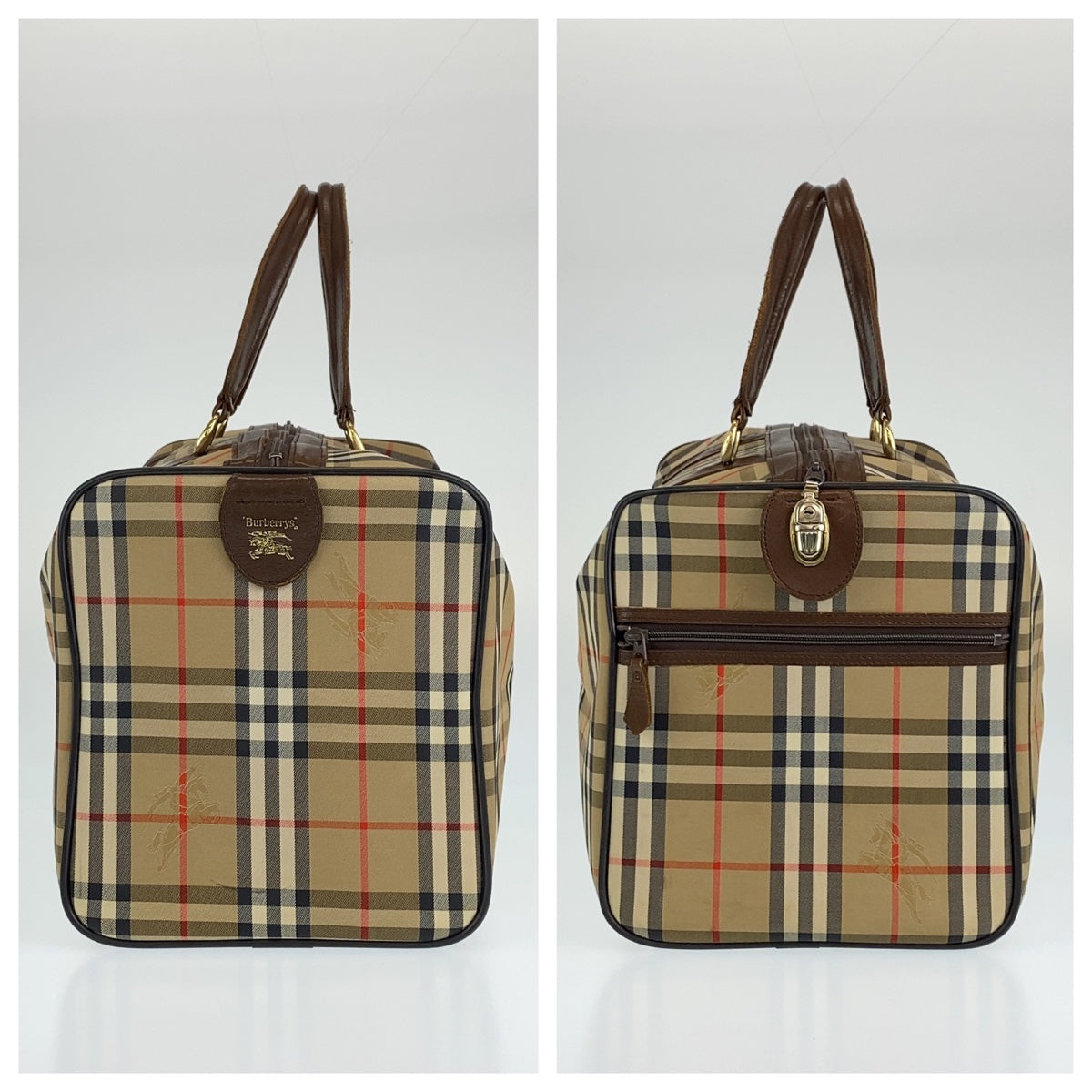 BURBERRY バーバリー ノバチェック シャドーホース ベージュ 薄茶 ゴールド金具 キャンバス / レザー ボストンバッグ 旅行バッグ  レディース