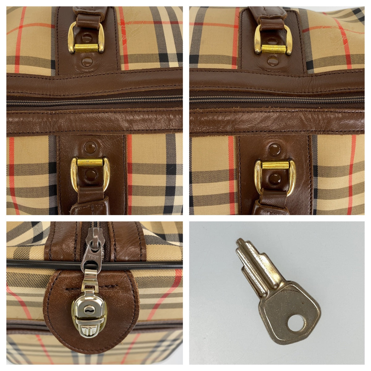BURBERRY バーバリー ノバチェック シャドーホース ベージュ 薄茶 ゴールド金具 キャンバス / レザー ボストンバッグ 旅行バッグ  レディース